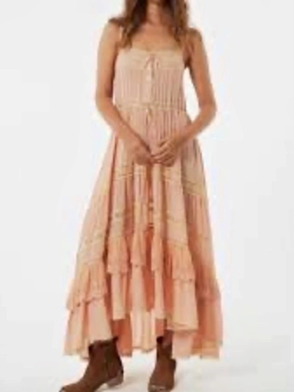 Spell Prarie Gown Maxi Lace Trim Dress in Blush Pink Size Medium